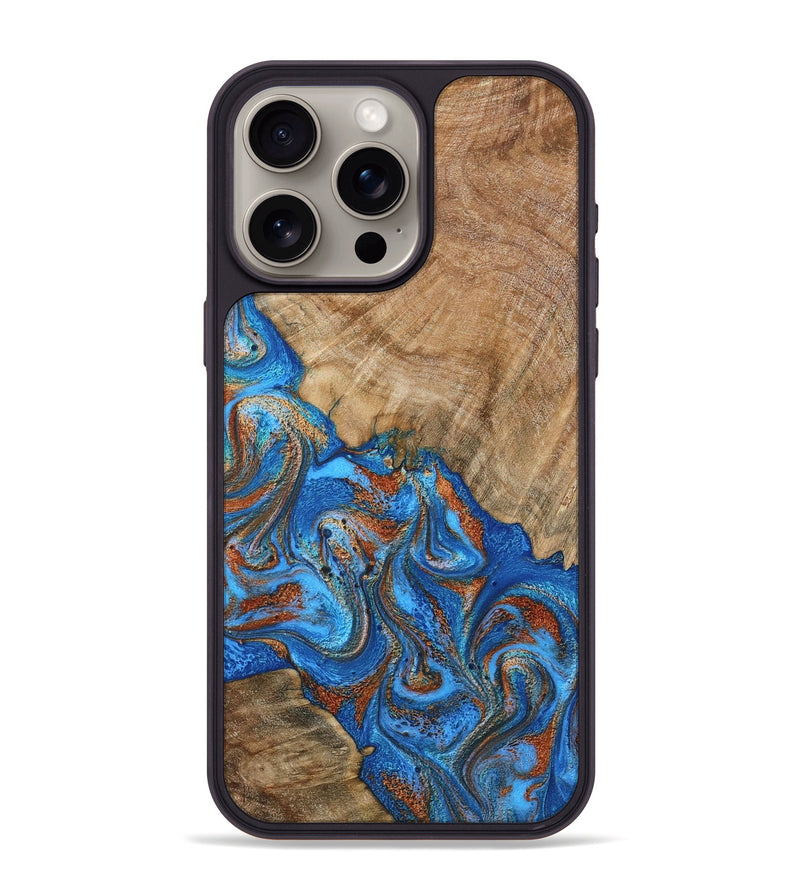 iPhone 15 Pro Max Wood Phone Case - Cristin (Teal & Gold, 798670)