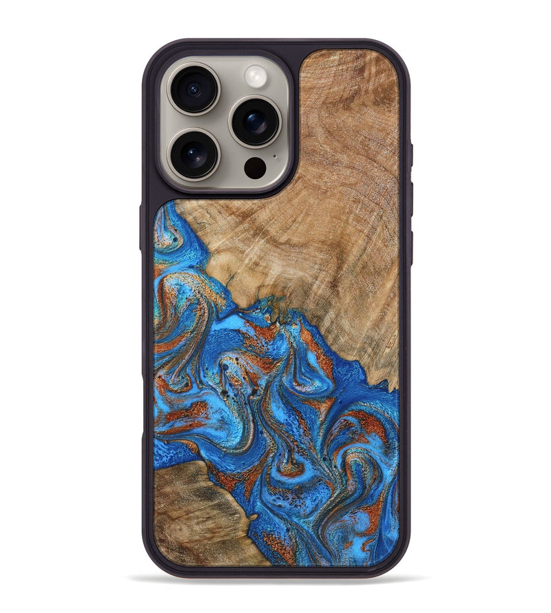 iPhone 16 Pro Max Wood Phone Case - Cristin (Teal & Gold, 798670)