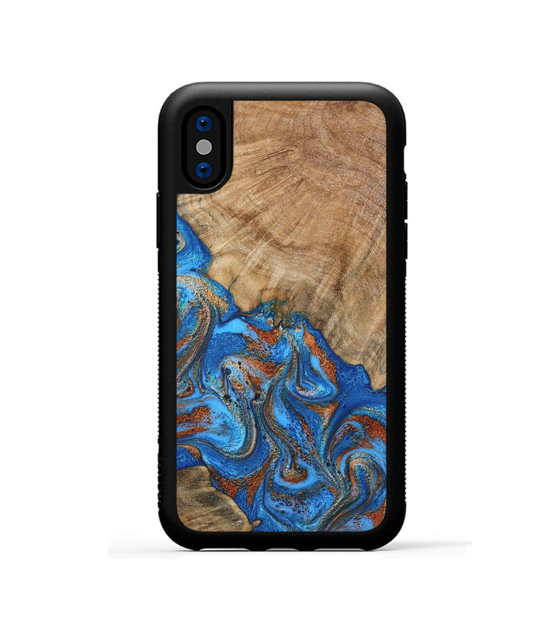 iPhone Xs Wood Phone Case - Cristin (Teal & Gold, 798670)