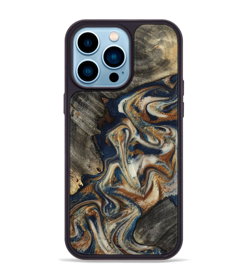 iPhone 14 Pro Max Wood Phone Case - Walter (Teal & Gold, 798672)
