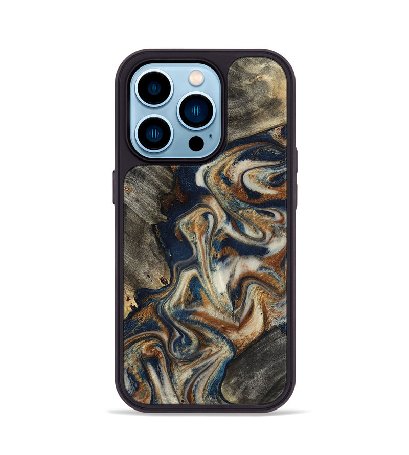 iPhone 14 Pro Wood Phone Case - Walter (Teal & Gold, 798672)