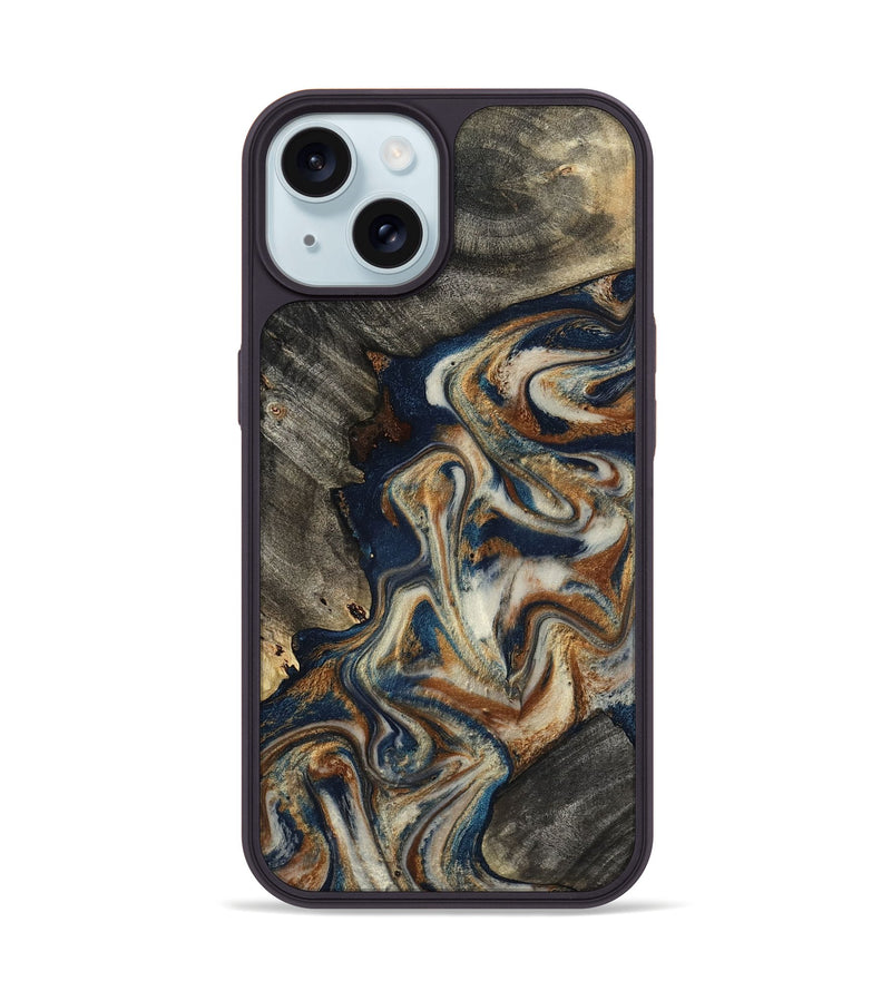 iPhone 15 Wood Phone Case - Walter (Teal & Gold, 798672)