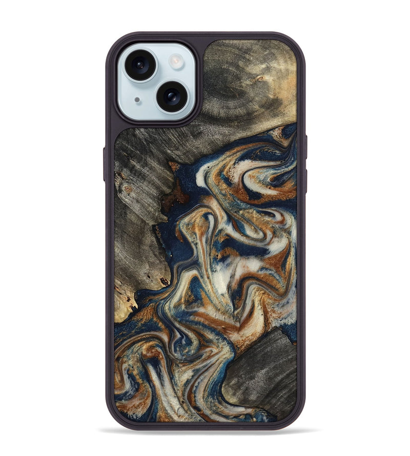 iPhone 15 Plus Wood Phone Case - Walter (Teal & Gold, 798672)