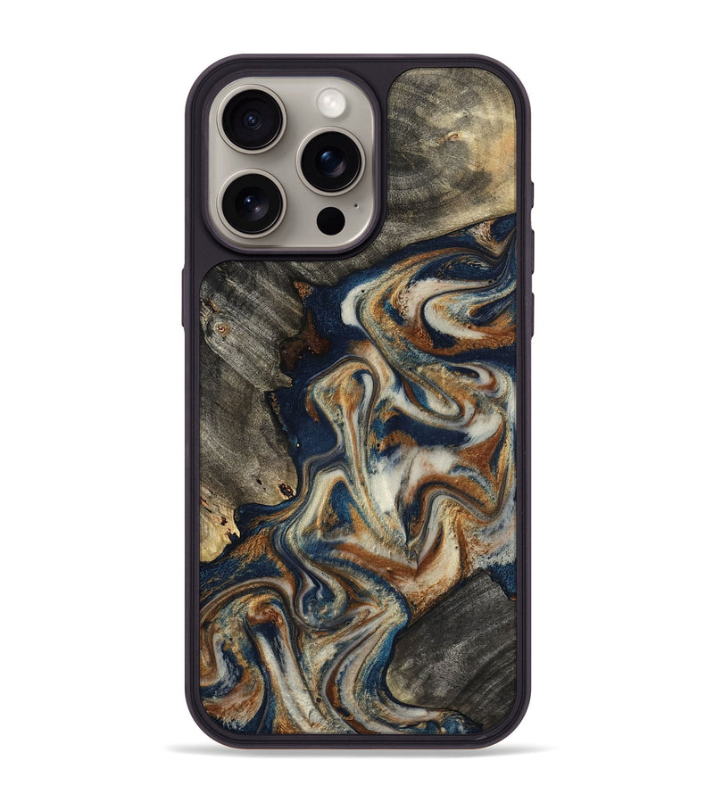 iPhone 15 Pro Max Wood Phone Case - Walter (Teal & Gold, 798672)
