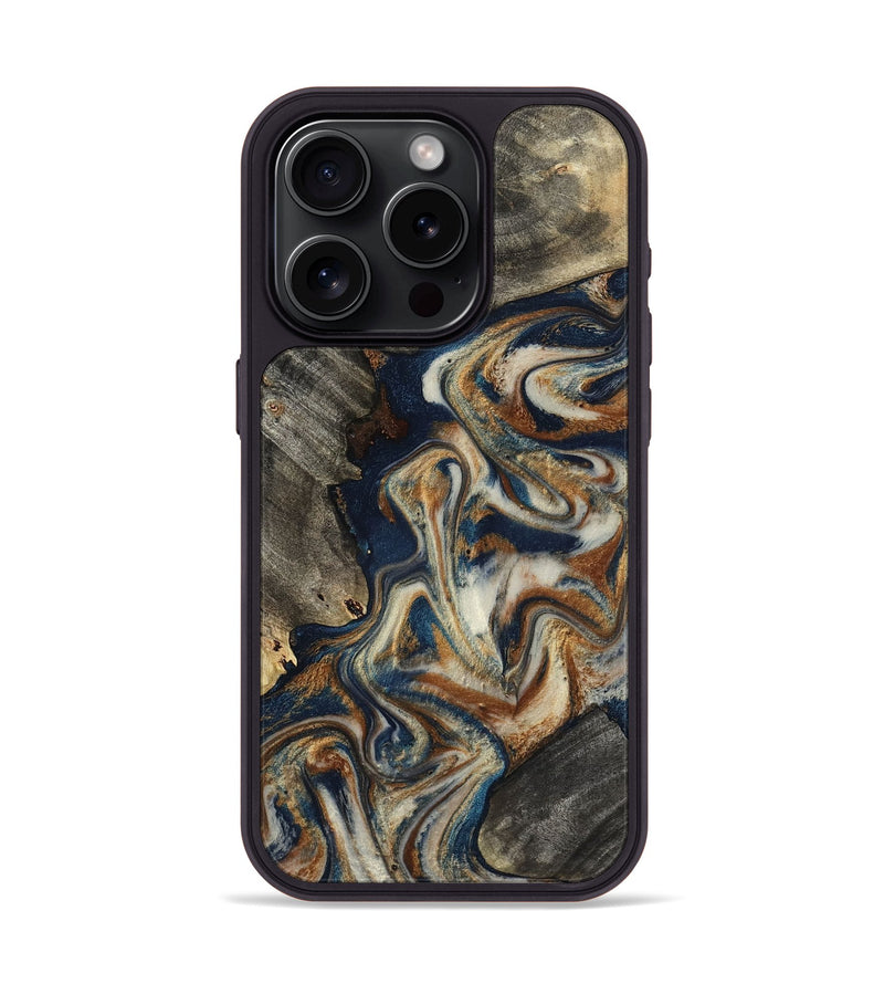 iPhone 15 Pro Wood Phone Case - Walter (Teal & Gold, 798672)