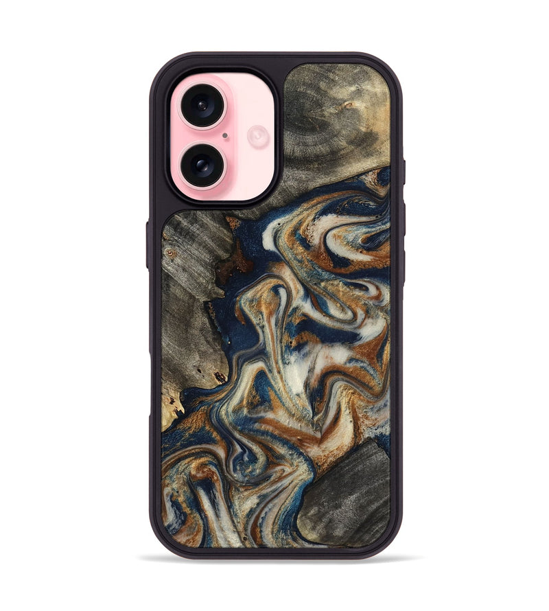 iPhone 16 Wood Phone Case - Walter (Teal & Gold, 798672)