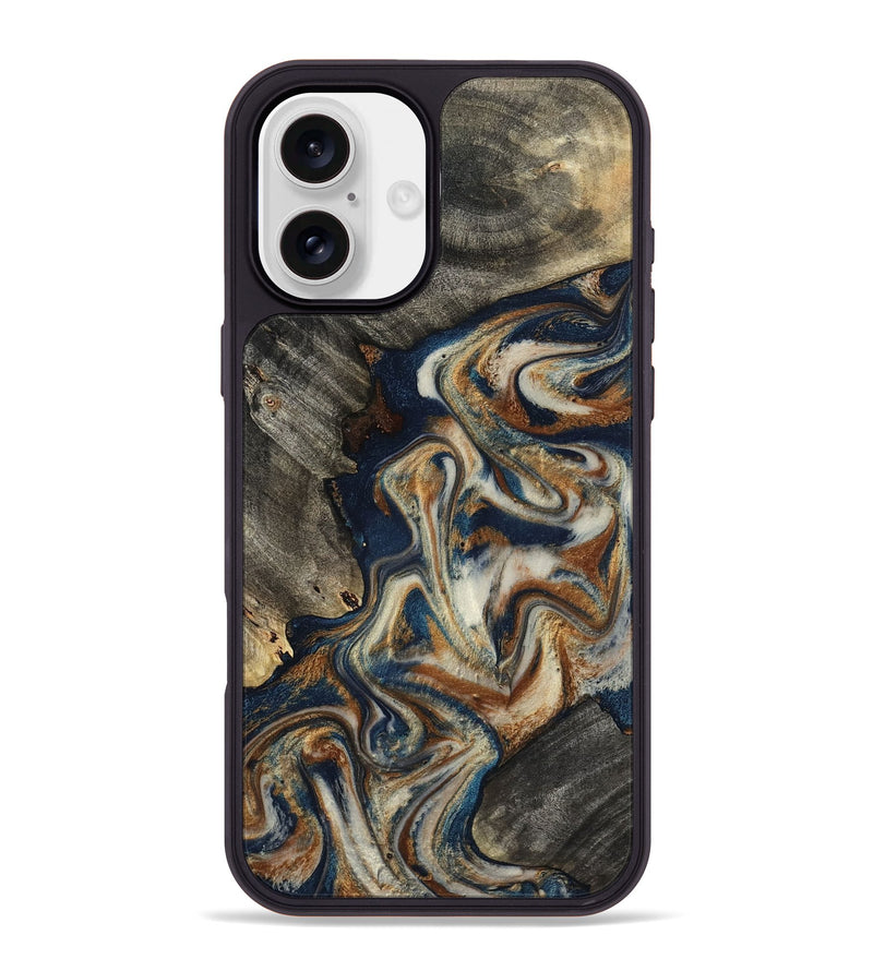 iPhone 16 Plus Wood Phone Case - Walter (Teal & Gold, 798672)