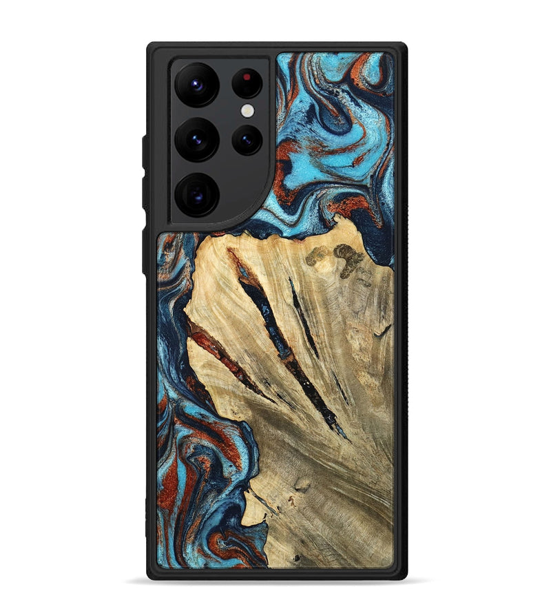 Galaxy S22 Ultra Wood Phone Case - Halley (Teal & Gold, 798674)