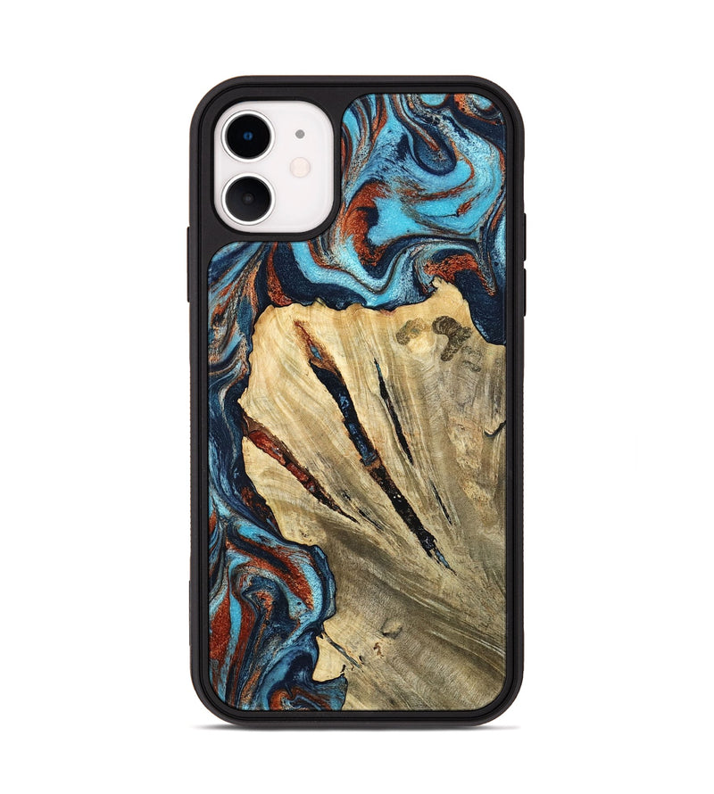 iPhone 11 Wood Phone Case - Halley (Teal & Gold, 798674)