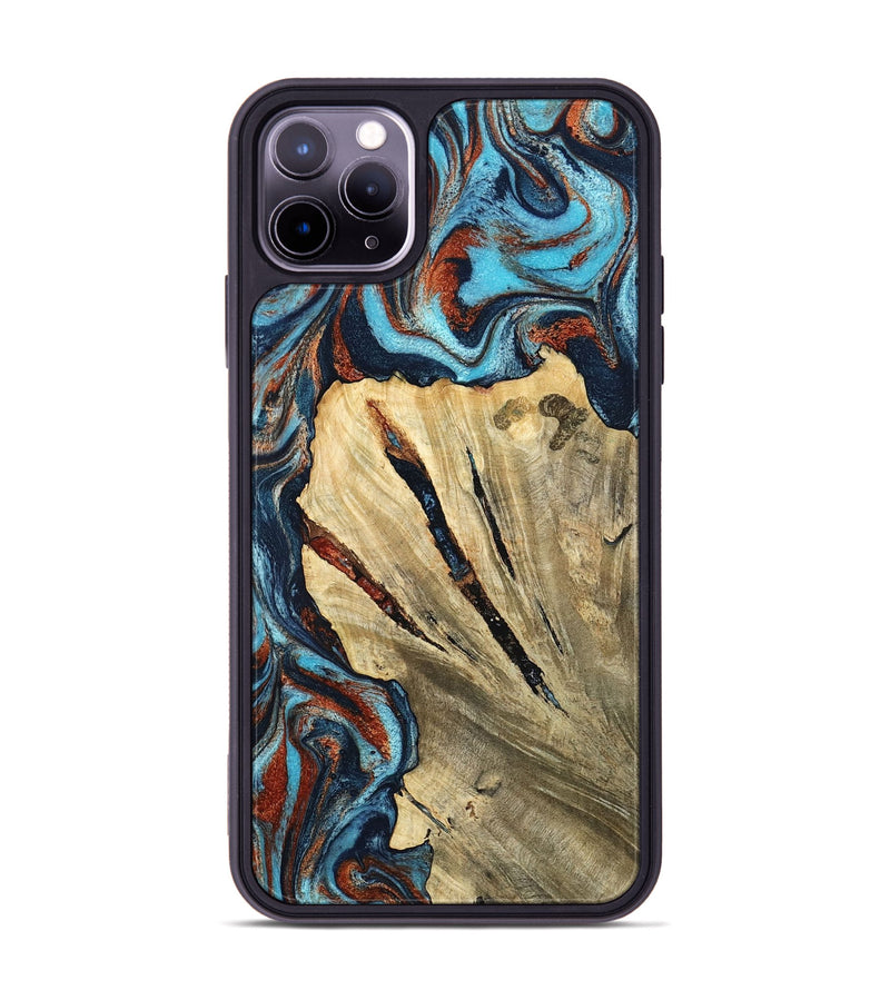 iPhone 11 Pro Max Wood Phone Case - Halley (Teal & Gold, 798674)