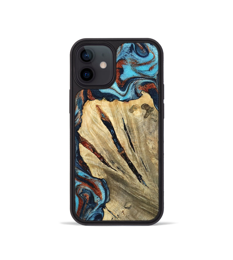 iPhone 12 mini Wood Phone Case - Halley (Teal & Gold, 798674)
