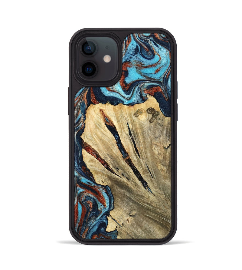 iPhone 12 Wood Phone Case - Halley (Teal & Gold, 798674)
