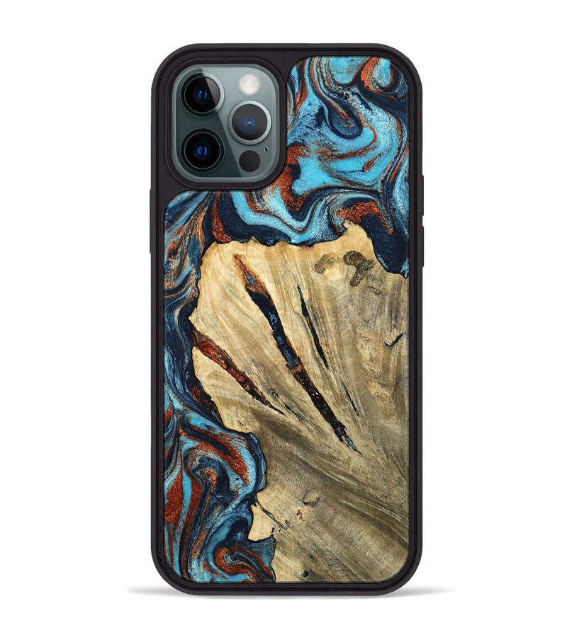 iPhone 12 Pro Max Wood Phone Case - Halley (Teal & Gold, 798674)