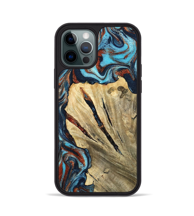 iPhone 12 Pro Wood Phone Case - Halley (Teal & Gold, 798674)