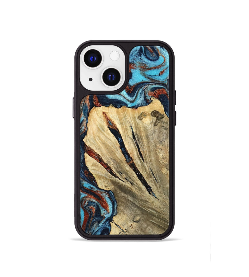 iPhone 13 mini Wood Phone Case - Halley (Teal & Gold, 798674)
