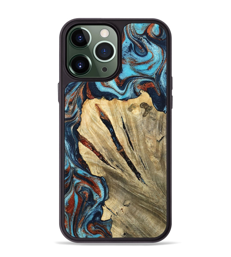 iPhone 13 Pro Max Wood Phone Case - Halley (Teal & Gold, 798674)