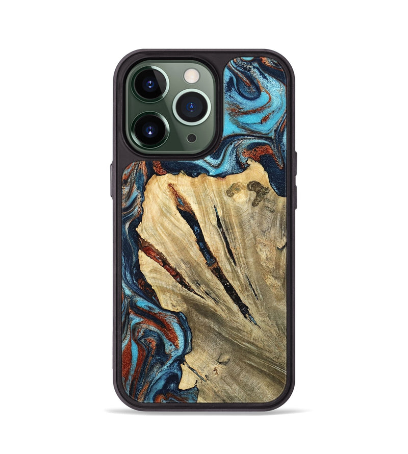 iPhone 13 Pro Wood Phone Case - Halley (Teal & Gold, 798674)