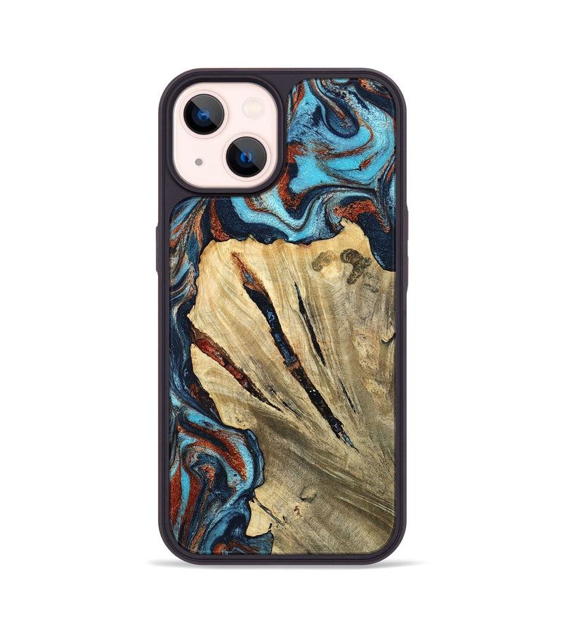 iPhone 14 Wood Phone Case - Halley (Teal & Gold, 798674)