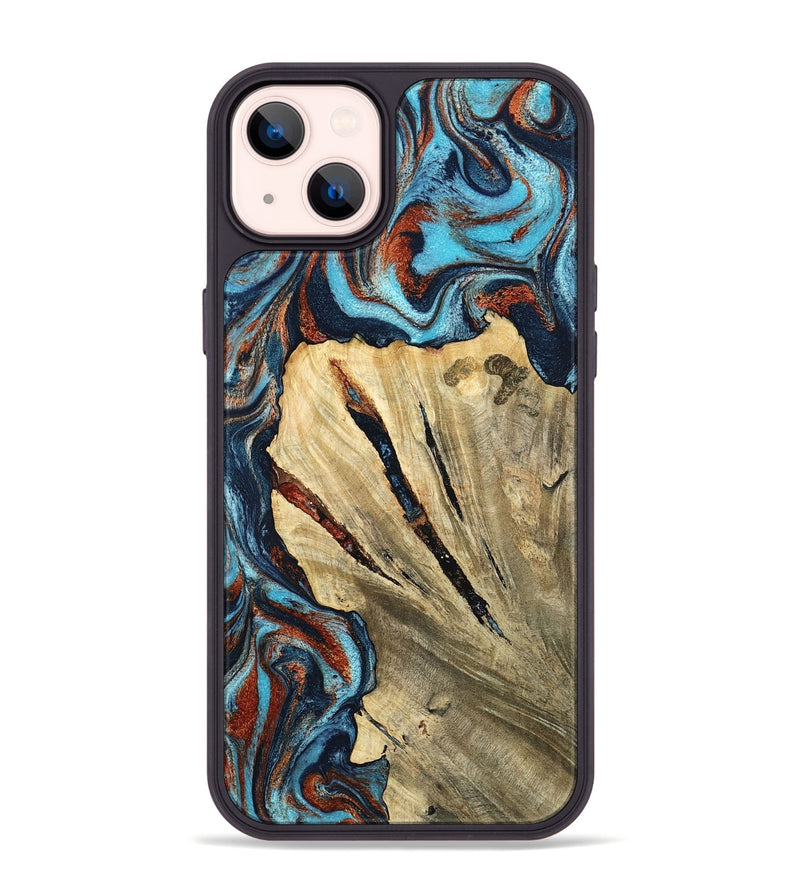 iPhone 14 Plus Wood Phone Case - Halley (Teal & Gold, 798674)