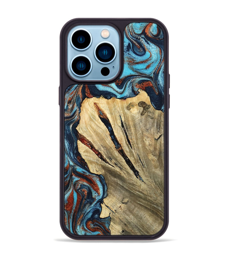 iPhone 14 Pro Max Wood Phone Case - Halley (Teal & Gold, 798674)