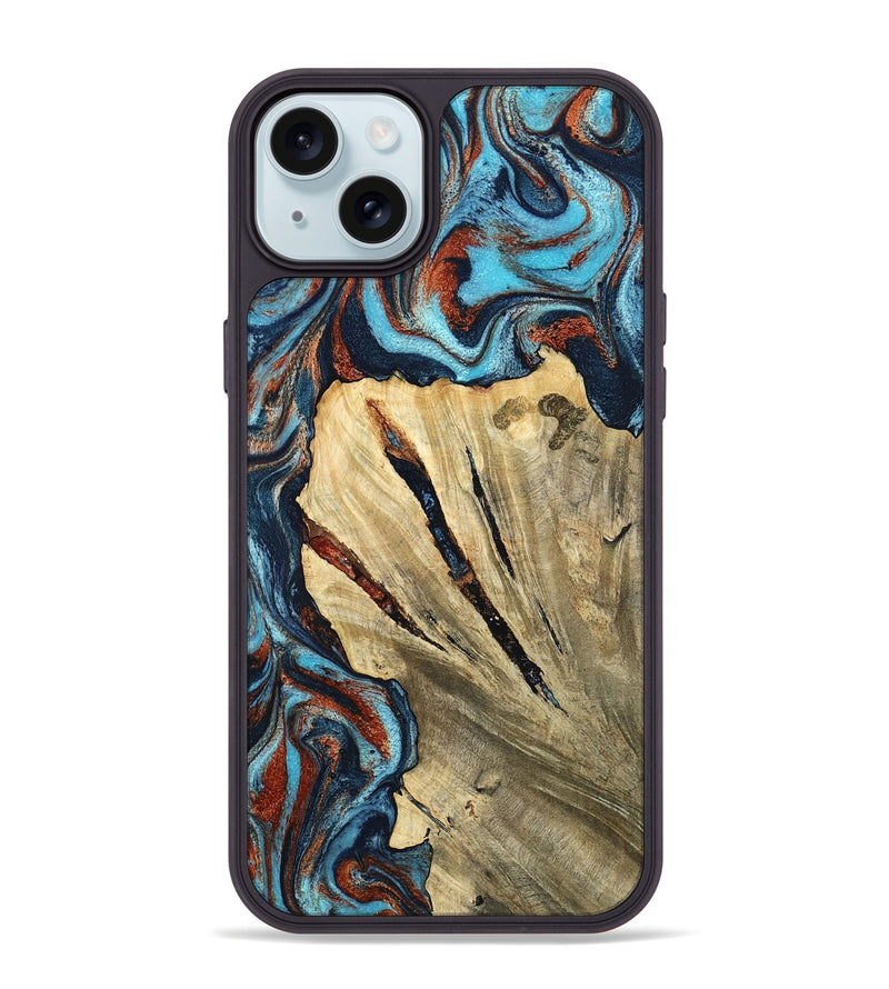 iPhone 15 Plus Wood Phone Case - Halley (Teal & Gold, 798674)