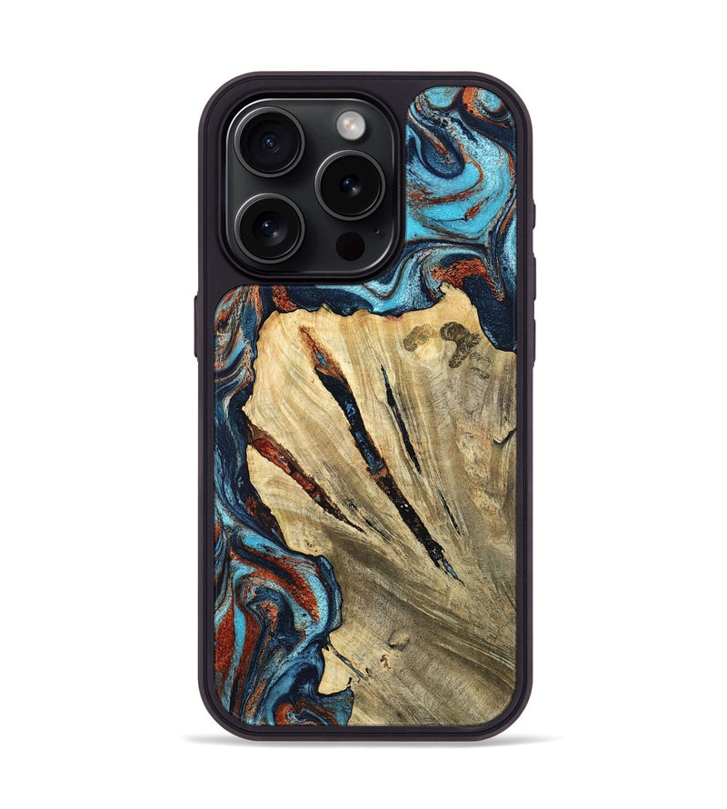 iPhone 15 Pro Wood Phone Case - Halley (Teal & Gold, 798674)