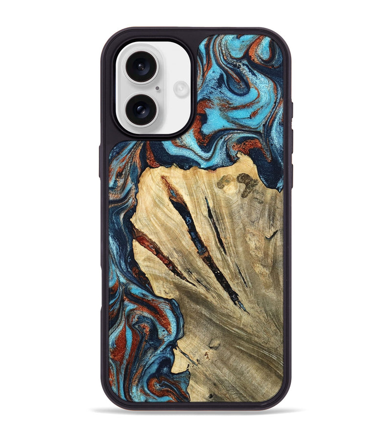 iPhone 16 Plus Wood Phone Case - Halley (Teal & Gold, 798674)