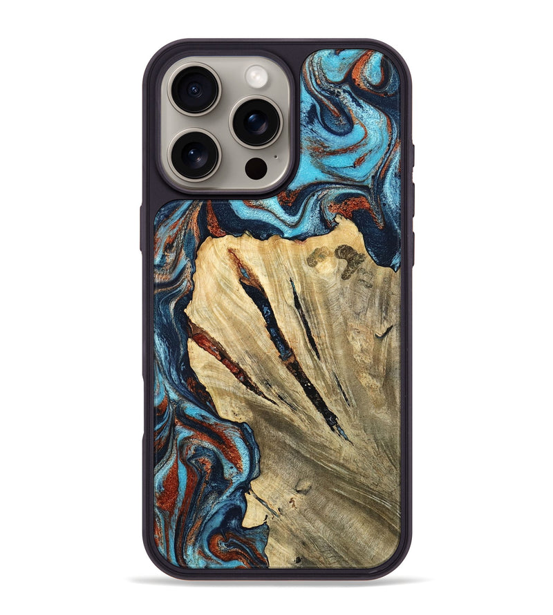 iPhone 16 Pro Max Wood Phone Case - Halley (Teal & Gold, 798674)
