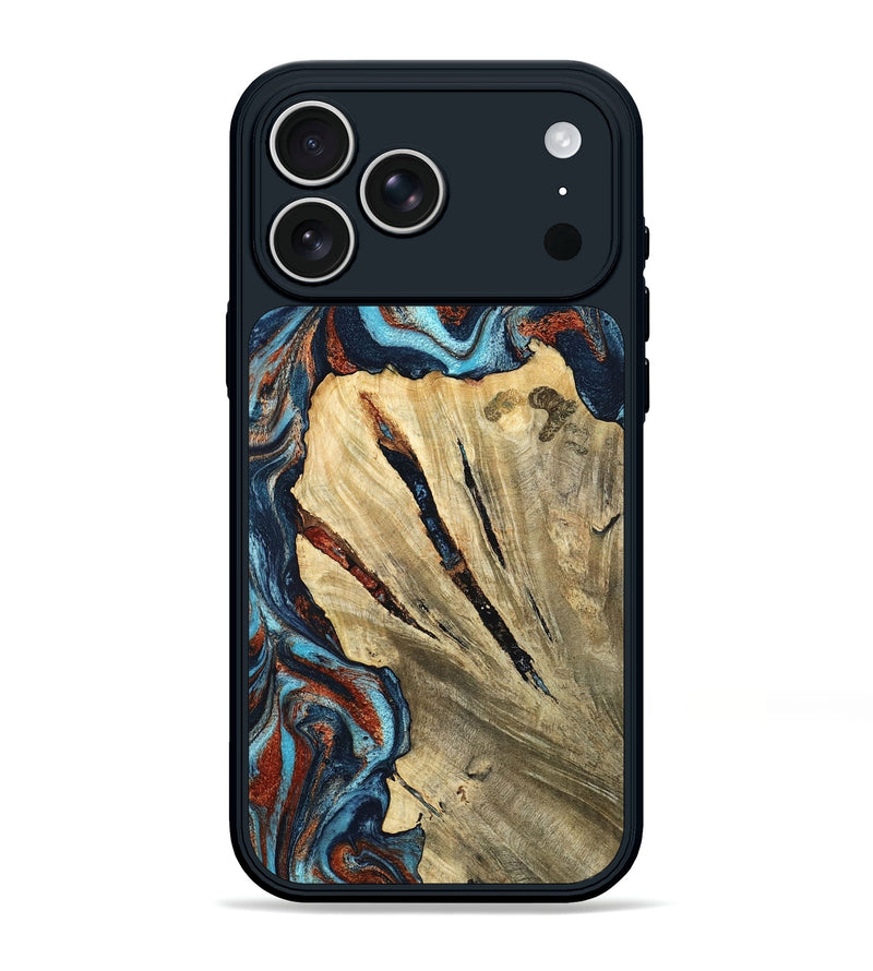 iPhone 17 Pro Max Wood Phone Case - Halley (Teal & Gold, 798674)
