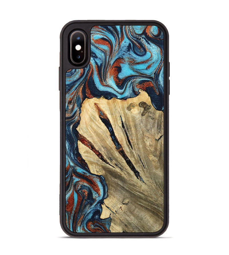 iPhone Xs Max Wood Phone Case - Halley (Teal & Gold, 798674)