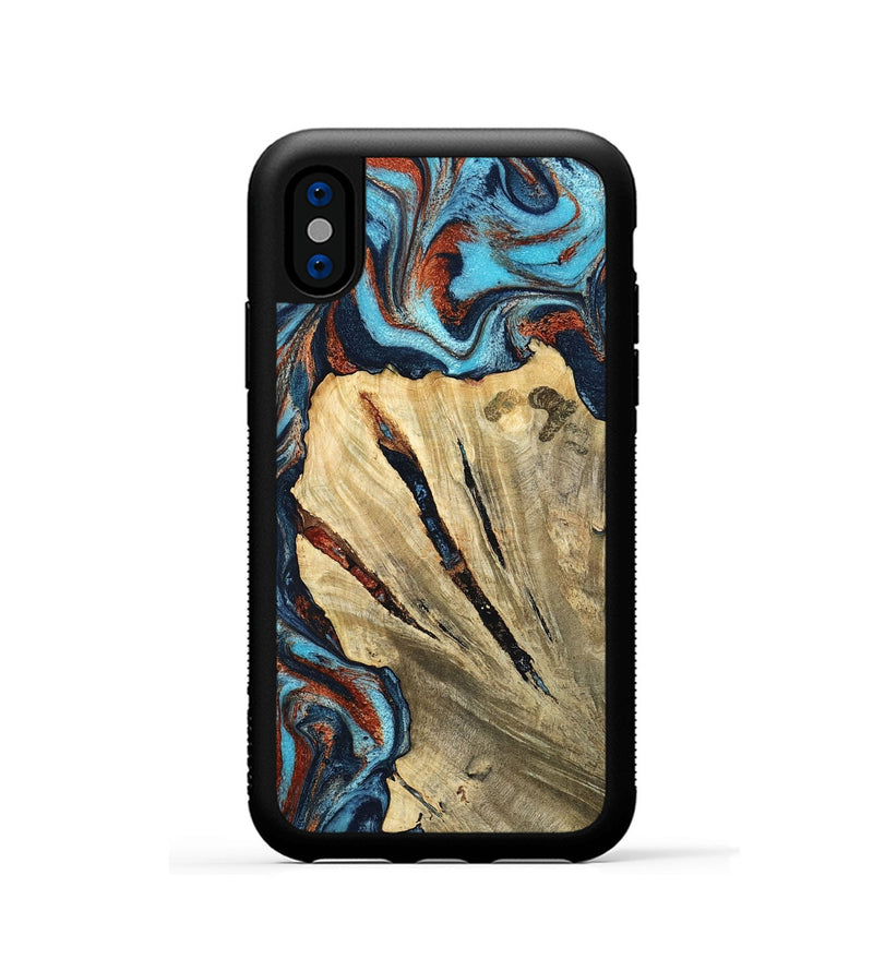 iPhone Xs Wood Phone Case - Halley (Teal & Gold, 798674)