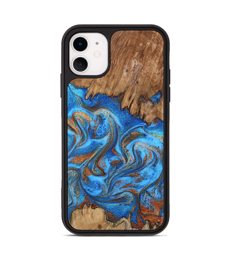 iPhone 11 Wood Phone Case - Aziel (Teal & Gold, 798675)