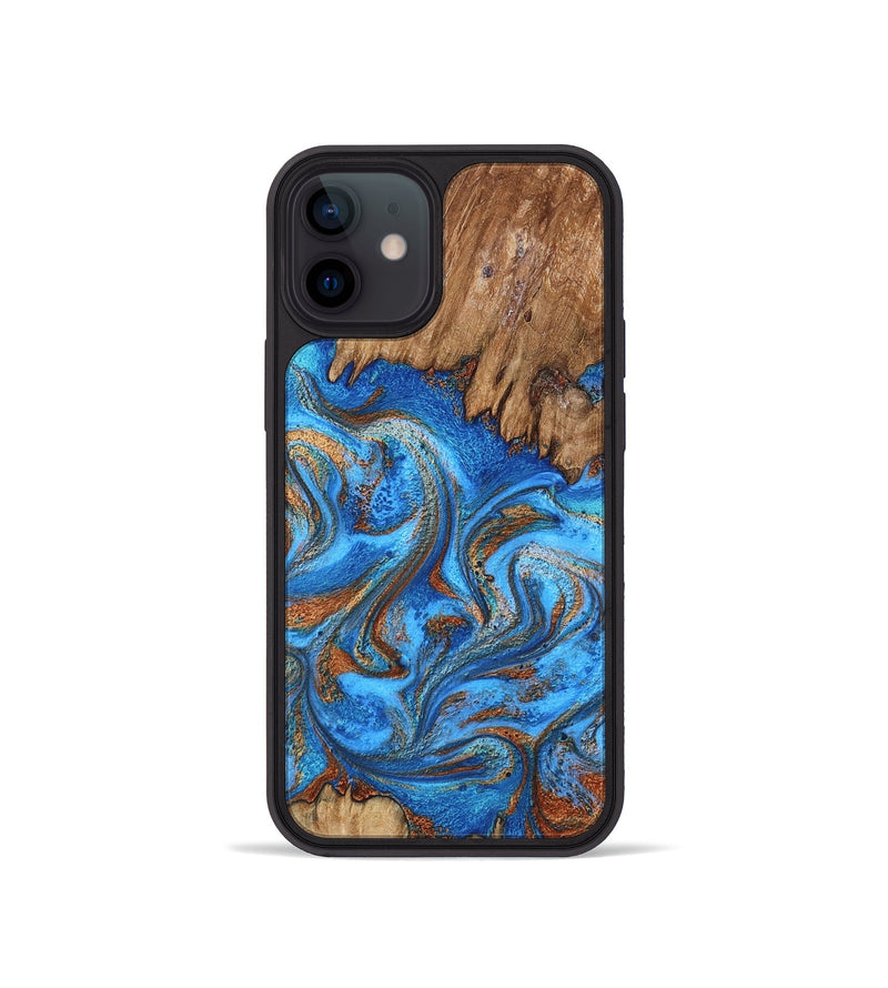 iPhone 12 mini Wood Phone Case - Aziel (Teal & Gold, 798675)