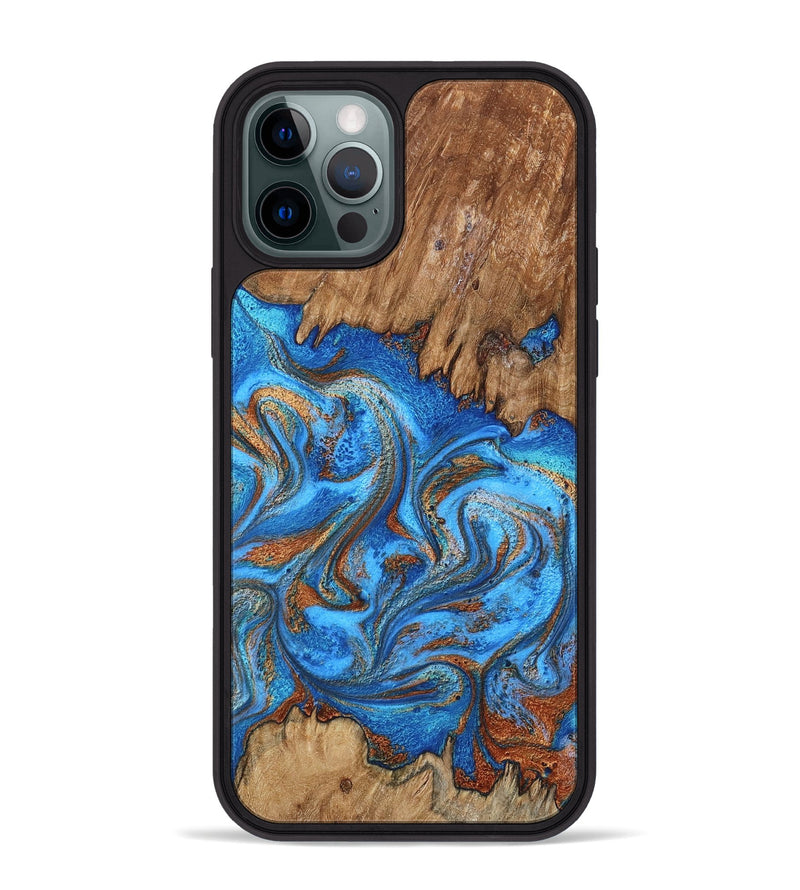 iPhone 12 Pro Max Wood Phone Case - Aziel (Teal & Gold, 798675)