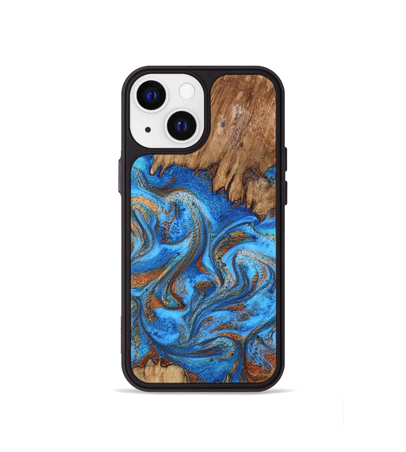 iPhone 13 mini Wood Phone Case - Aziel (Teal & Gold, 798675)