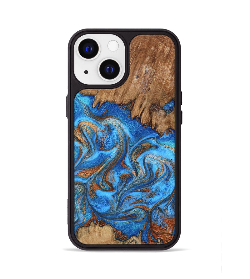 iPhone 13 Wood Phone Case - Aziel (Teal & Gold, 798675)