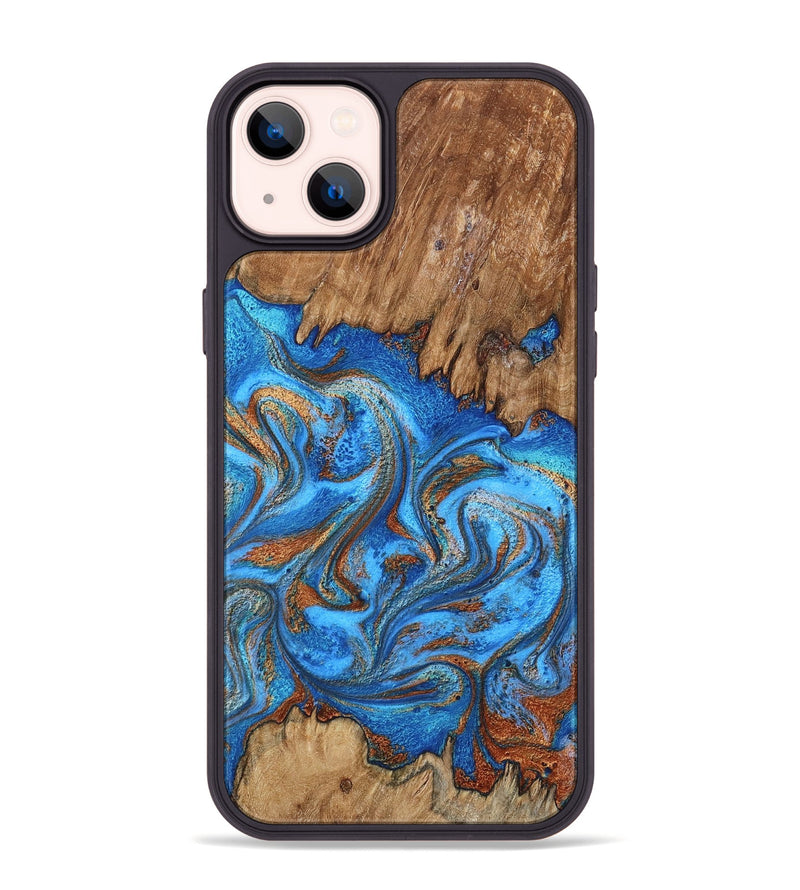 iPhone 14 Plus Wood Phone Case - Aziel (Teal & Gold, 798675)