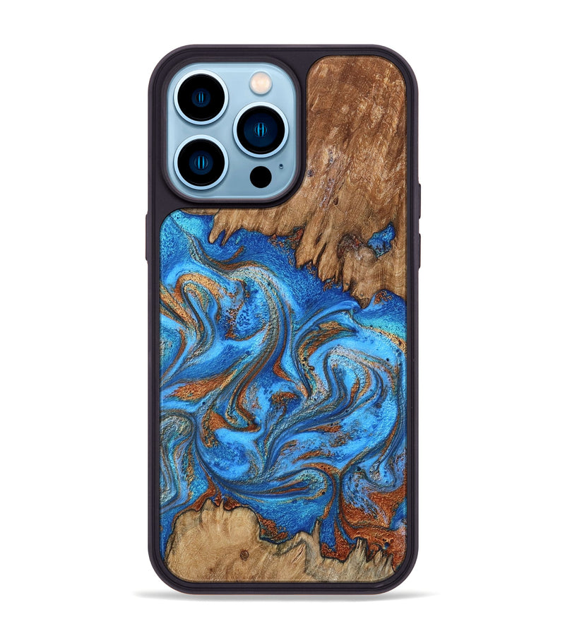iPhone 14 Pro Max Wood Phone Case - Aziel (Teal & Gold, 798675)