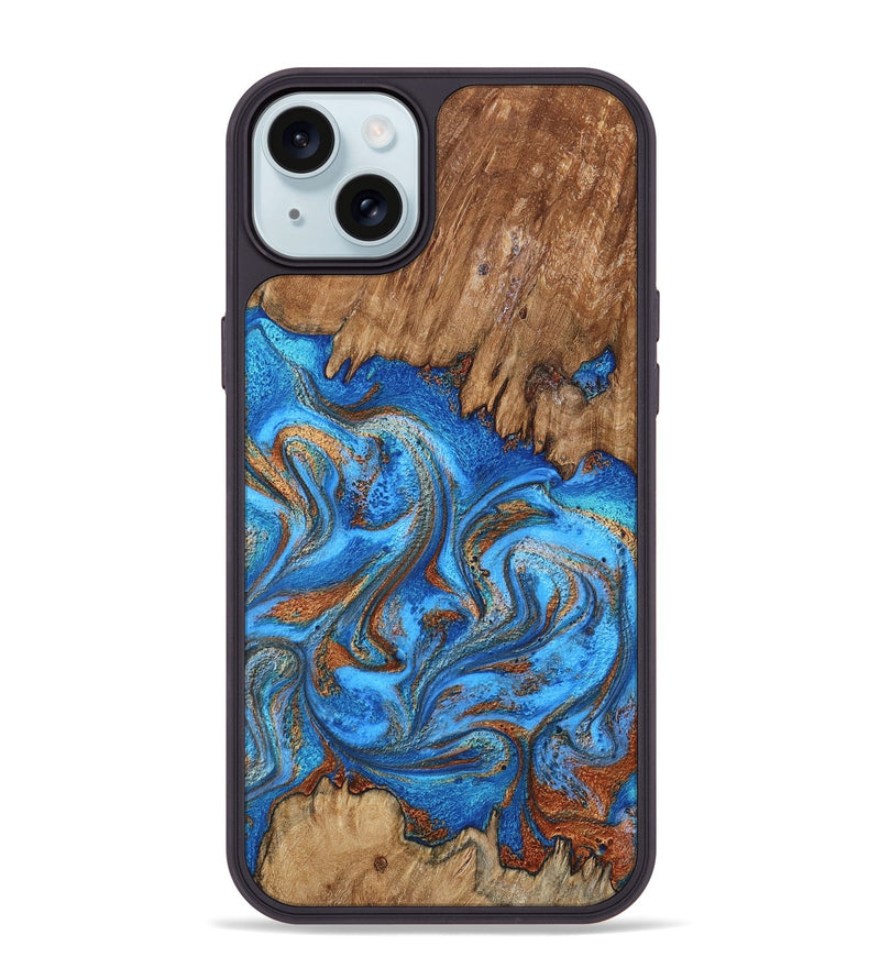 iPhone 15 Plus Wood Phone Case - Aziel (Teal & Gold, 798675)