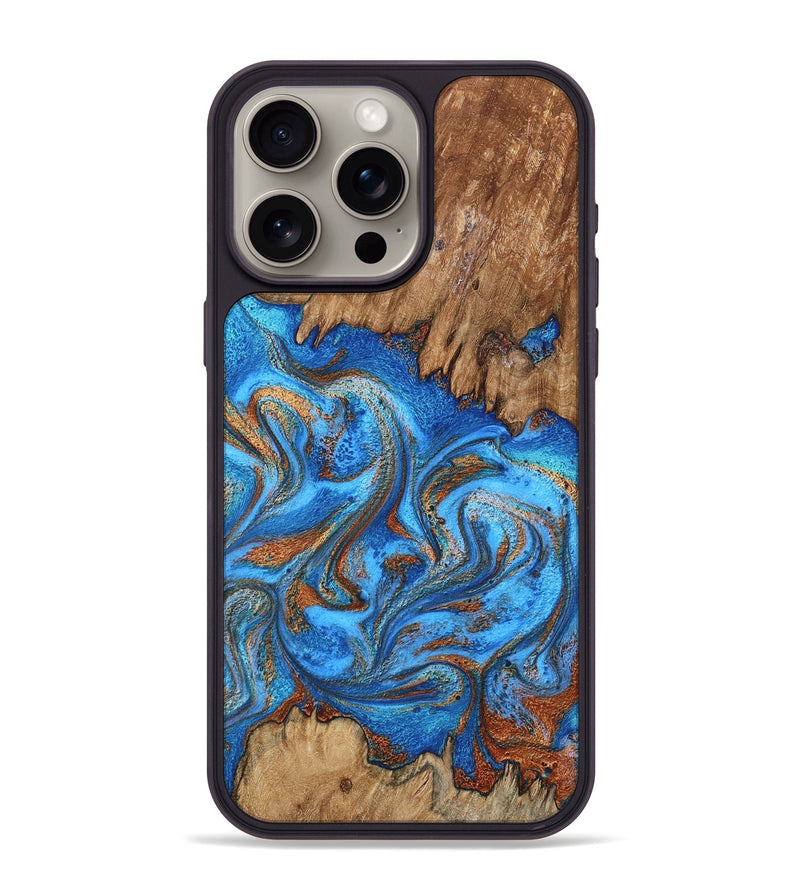 iPhone 15 Pro Max Wood Phone Case - Aziel (Teal & Gold, 798675)