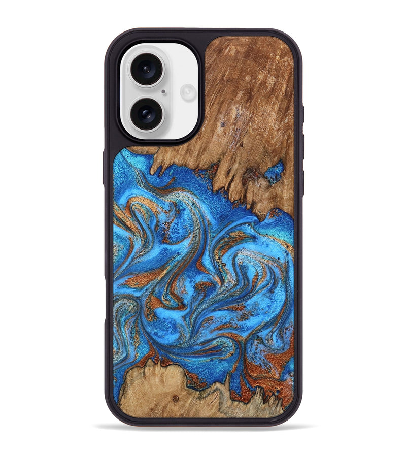 iPhone 16 Plus Wood Phone Case - Aziel (Teal & Gold, 798675)