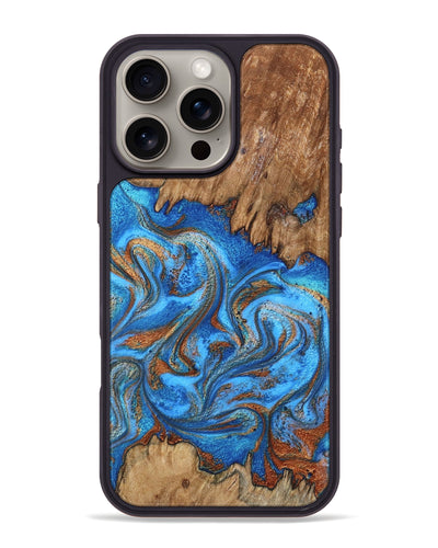 iPhone 16 Pro Max Wood Phone Case - Aziel (Teal & Gold, 798675)