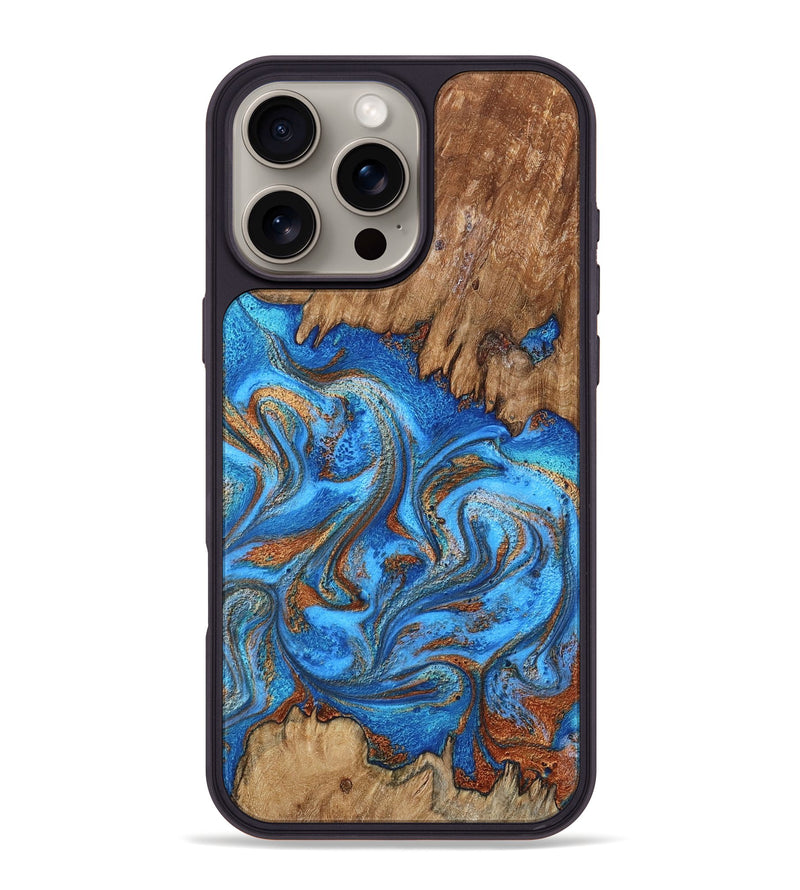 iPhone 16 Pro Max Wood Phone Case - Aziel (Teal & Gold, 798675)