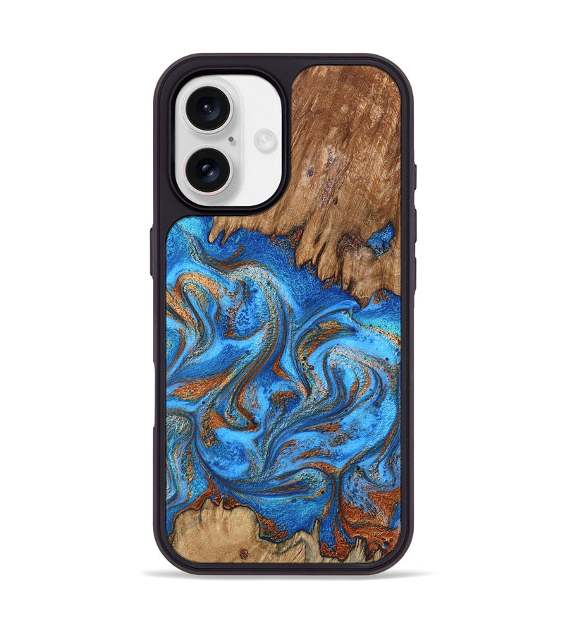 iPhone 17 Wood Phone Case - Aziel (Teal & Gold, 798675)