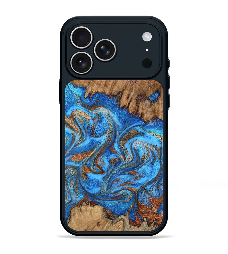 iPhone 17 Pro Max Wood Phone Case - Aziel (Teal & Gold, 798675)