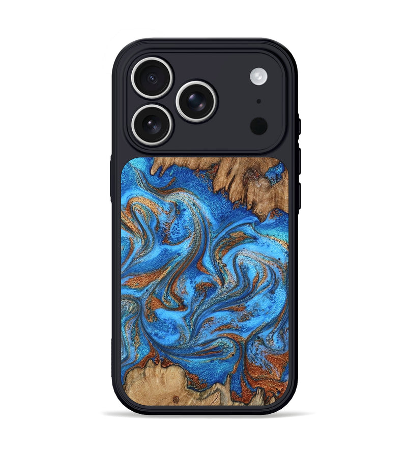 iPhone 17 Pro Wood Phone Case - Aziel (Teal & Gold, 798675)