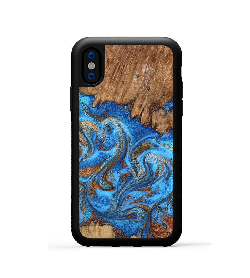 iPhone Xs Wood Phone Case - Aziel (Teal & Gold, 798675)