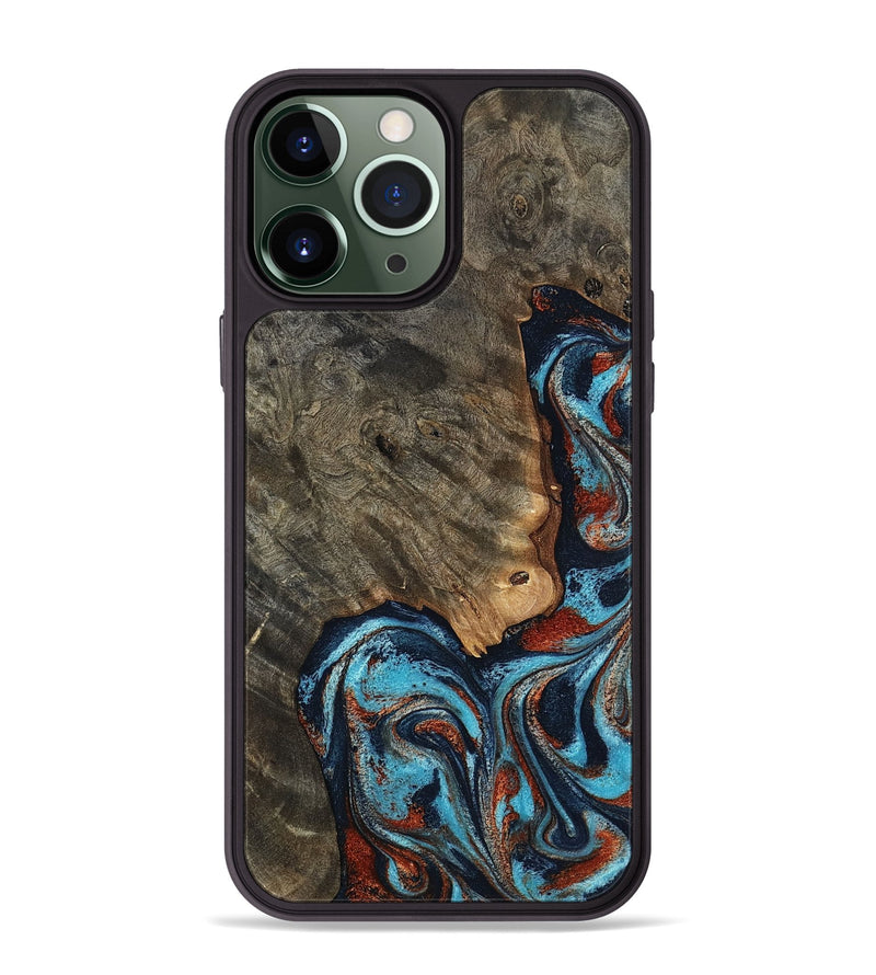 iPhone 13 Pro Max Wood Phone Case - Rhoda (Teal & Gold, 798676)