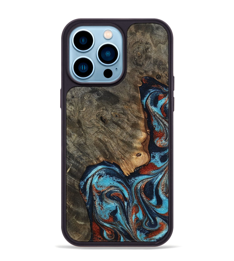 iPhone 14 Pro Max Wood Phone Case - Rhoda (Teal & Gold, 798676)