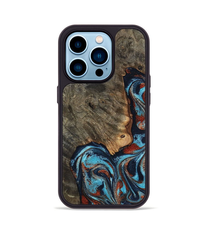 iPhone 14 Pro Wood Phone Case - Rhoda (Teal & Gold, 798676)